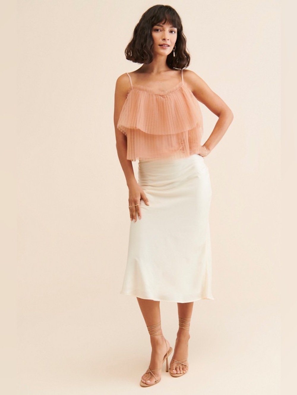 Anthropologie Pleated Tulle Tank Pink Rose Size L NWT